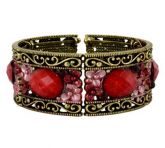 Cód. P4401b - Pulseira de metal com pedras - vermelha