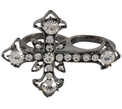 Cód. A4419b - Anel de metal com strass - Crucifixo