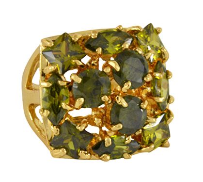 Cód. A4424b - Anel de metal com pedras - verde