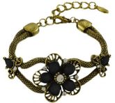 Cód. P4405b - Pulseira de metal com pedras - flor negra