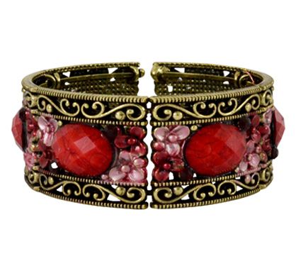 Cód. P4401b - Pulseira de metal com pedras - vermelha