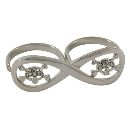 Cód. A4422b - Anel de metal com strass - 2 caveiras