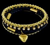 Cód. P4407b - Pulseira de metal com couro e strass